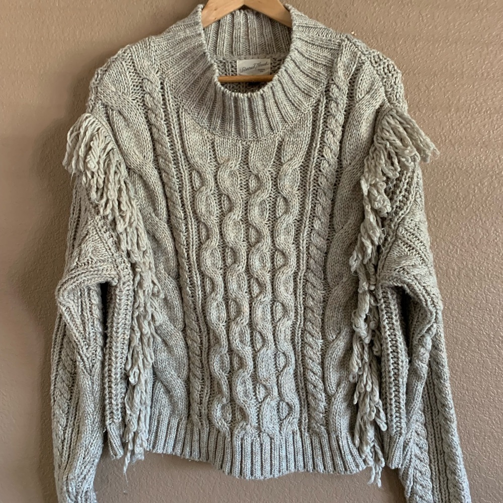 Universal Thread Oatmeal Fringe Mock Neck Sweater Size XL
